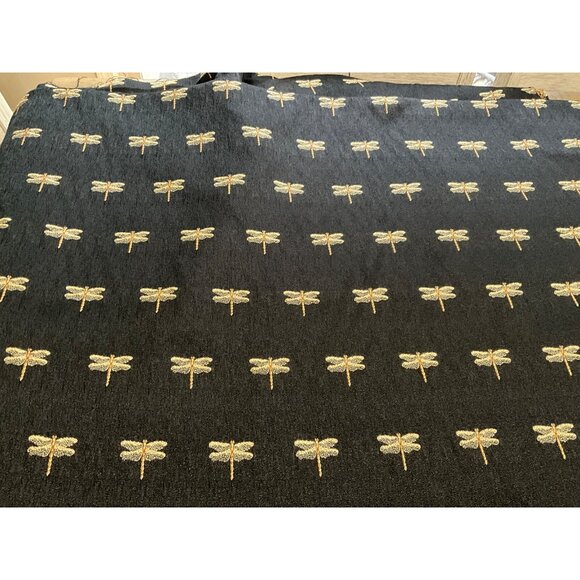 Vintage Embroidered Dragonflies Fabric Black Gold Brown 3.5 Yd - Picture 2 of 5